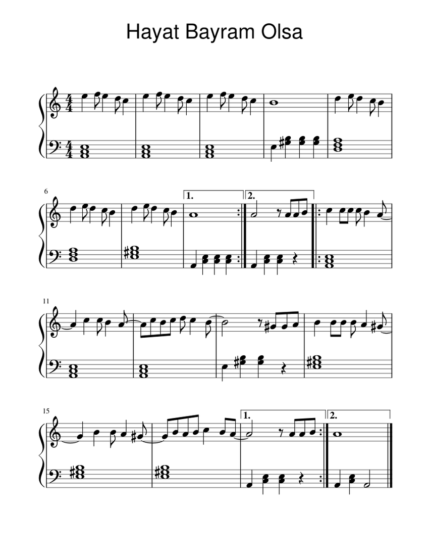 Hayat Bayram Olsa Sheet music for Piano (Solo) | Musescore.com