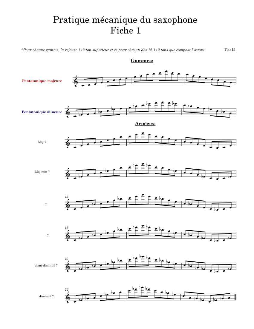 pratique saxo fiche 2 Sheet music for Saxophone alto (Solo)