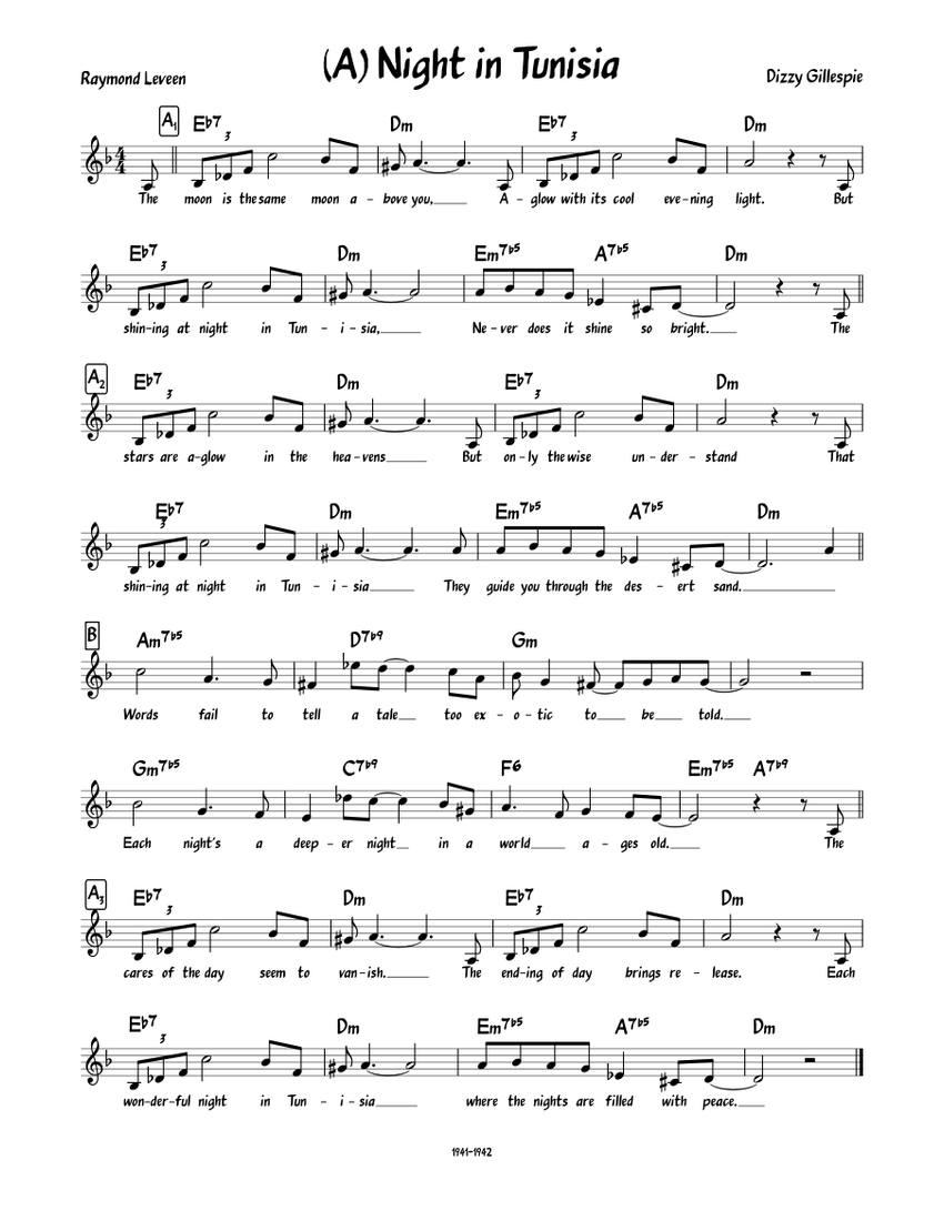 A) Night in Tunisia Sheet music for Piano (Solo) Easy | Musescore.com