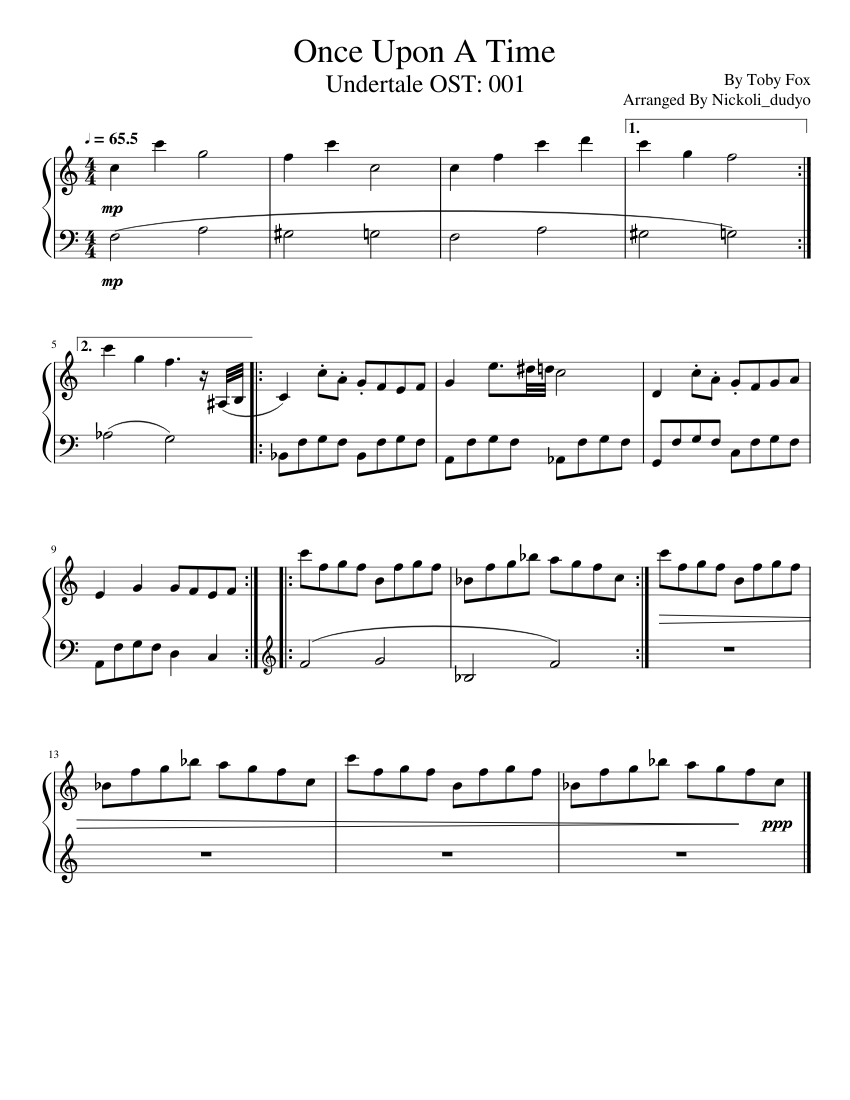 Once Upon A Time -- Undertale OST 001 Sheet Music for Piano (Solo