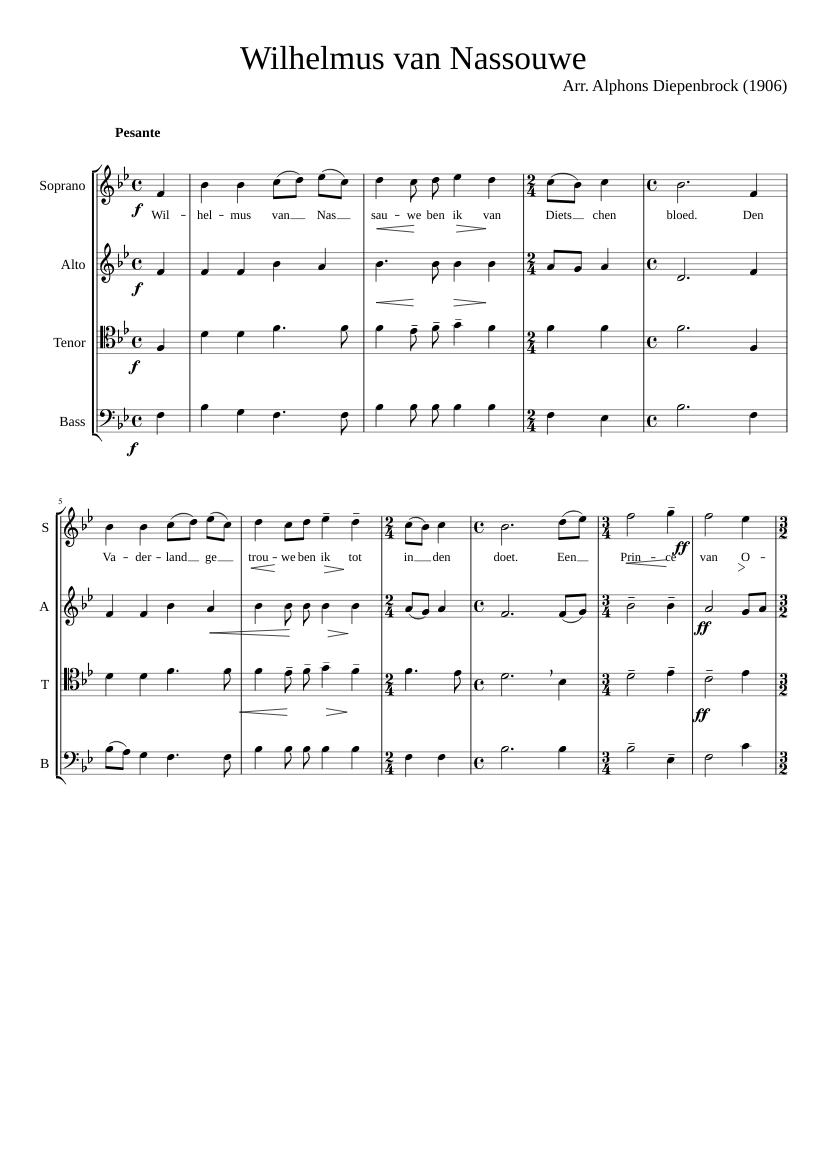 Wilhelmus van Nassouwe (Official Dutch Anthem) arrangement Diepenbrock