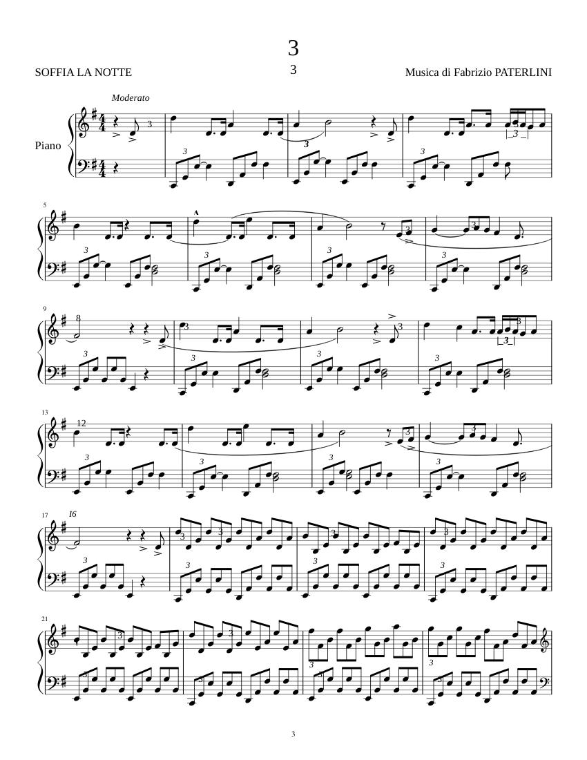 Soffia La Notte - Fabrizio Paterlini Sheet music for Piano (Solo) |  Musescore.com