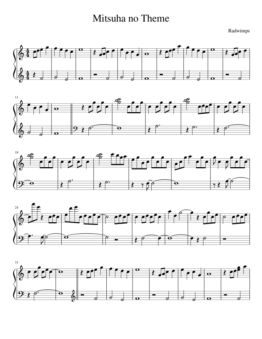 Mitsuha no Theme Sheet music for Piano (Solo) | Musescore.com
