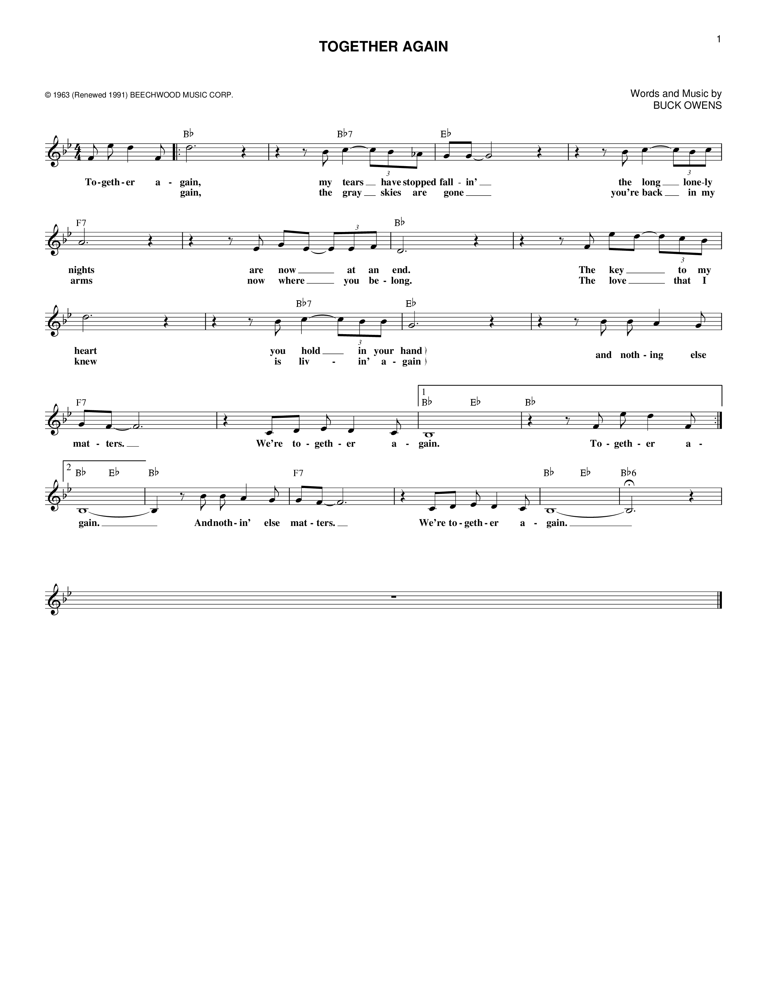 Together Again Script Play Official version of Together Again Sheet Music by Buck Owens ...