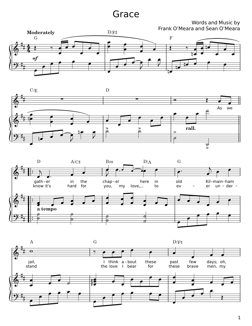Grace – Frank O’Meara;Sean O’Meara Sheet music for Piano, Synthesizer ...