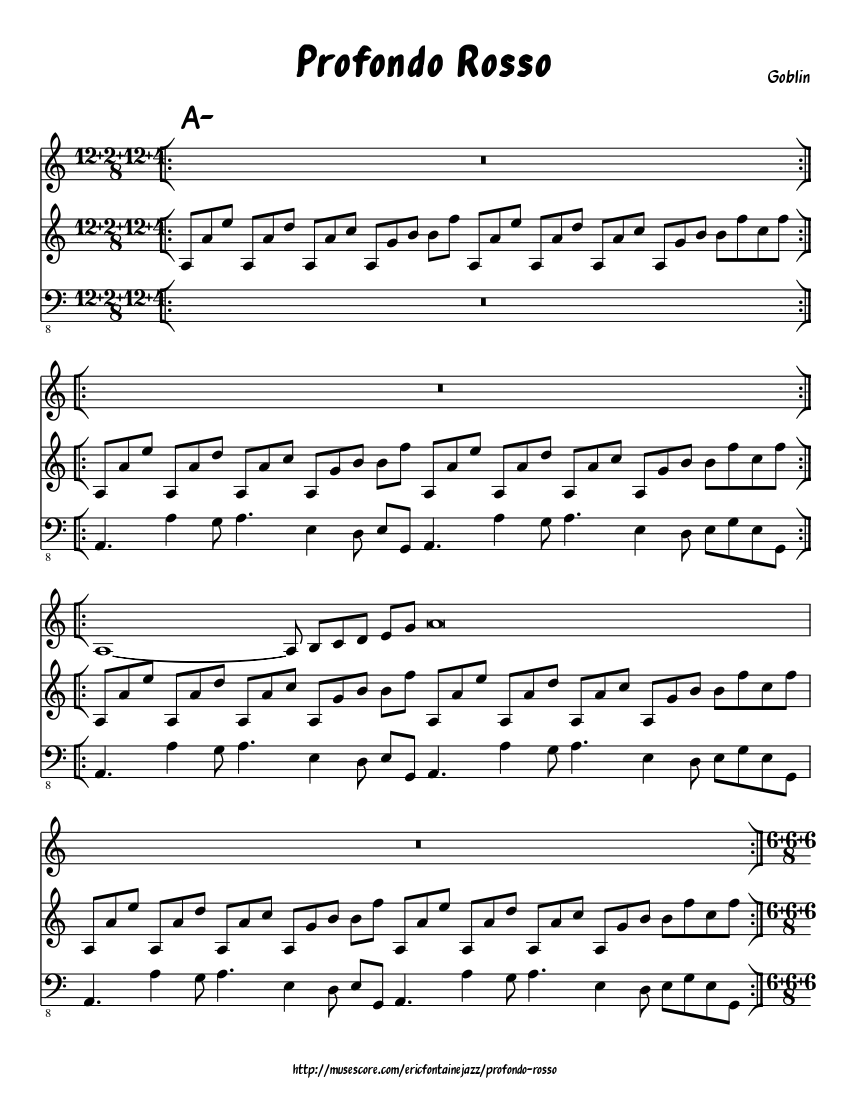 Profondo Rosso" aka "Deep Red" (movie theme score by Goblin) Sheet music  for Harpsichord, Bass guitar, Synthesizer (Mixed Trio) | Musescore.com
