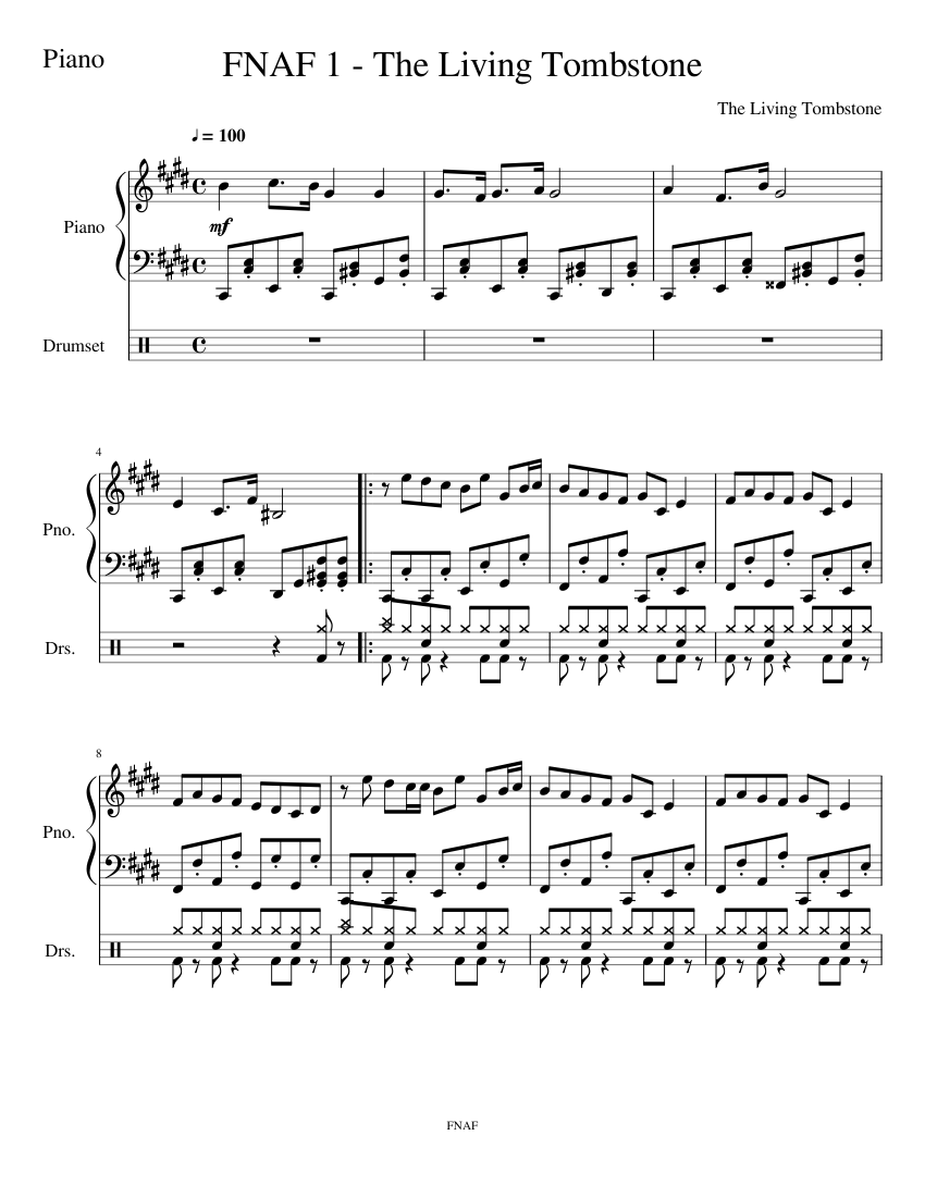 Five Nights at Freddy's 1 Song (The Living Tombstone) Organ Cover Sheet  music for Organ (Solo)