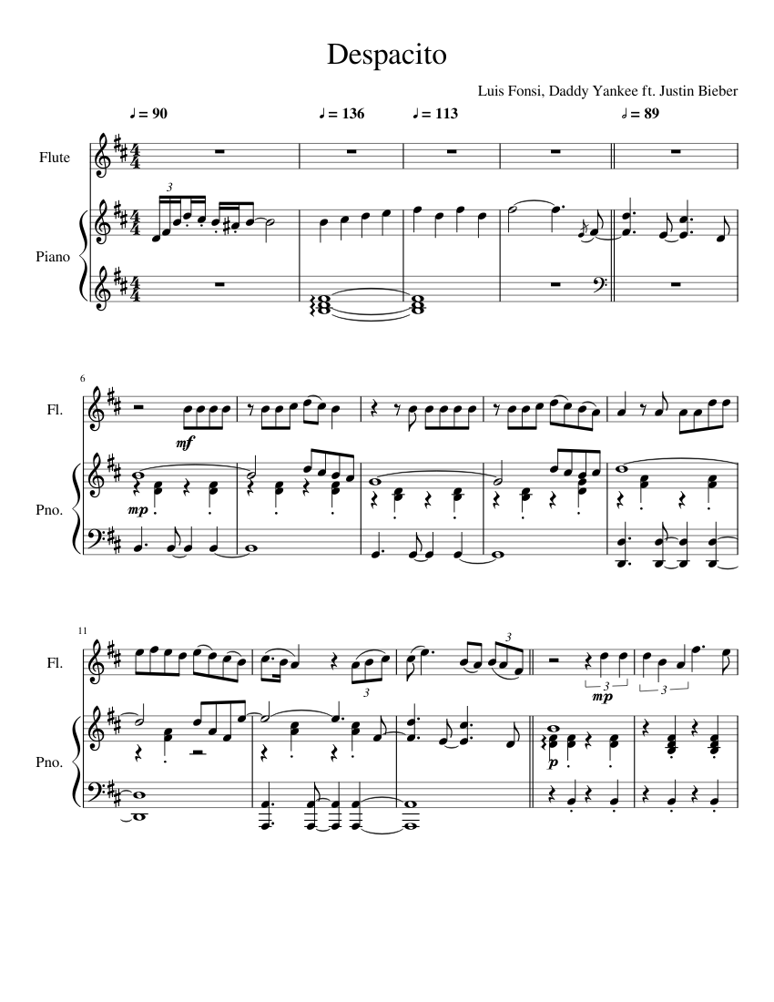 Despacito Sheet music for Piano, Flute (Solo) | Musescore.com