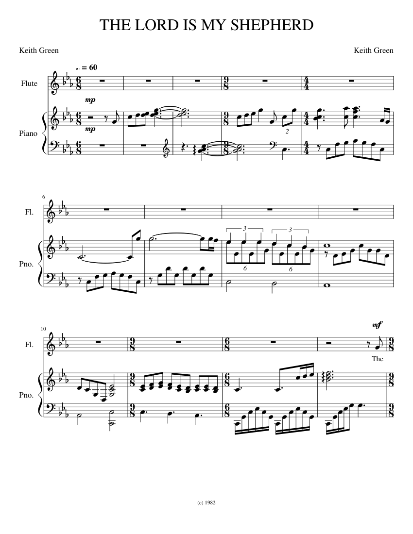 THE LORD IS MY SHEPHERD Sheet Music with Chords for Piano, Flute (Solo ...