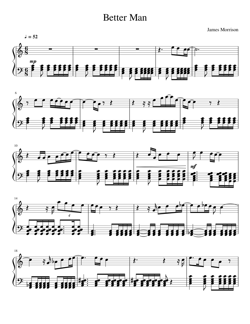 Better Man Sheet Music For Piano Solo Musescore Com