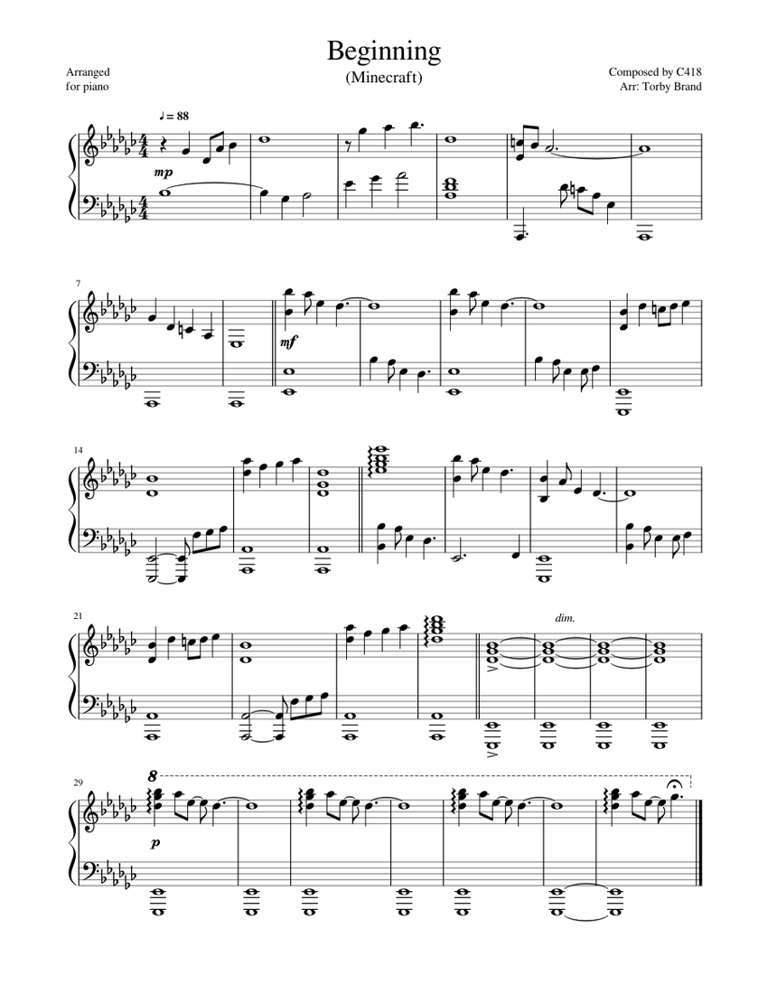 Beginning (Minecraft) Sheet music for Piano (Solo) | Musescore.com