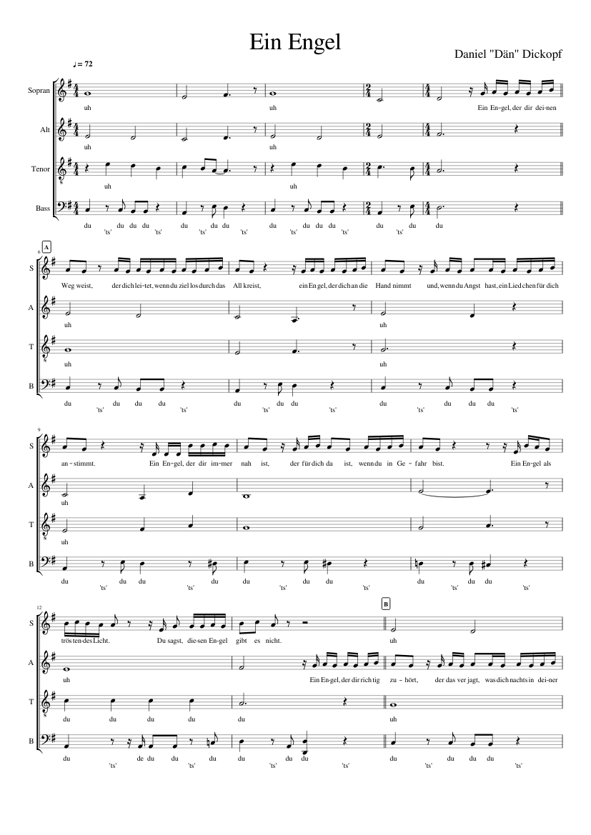 Ein Engel - SATB von den Wise Guys Sheet music for Bass guitar, Drum  (other) (Mixed Duet) | Musescore.com