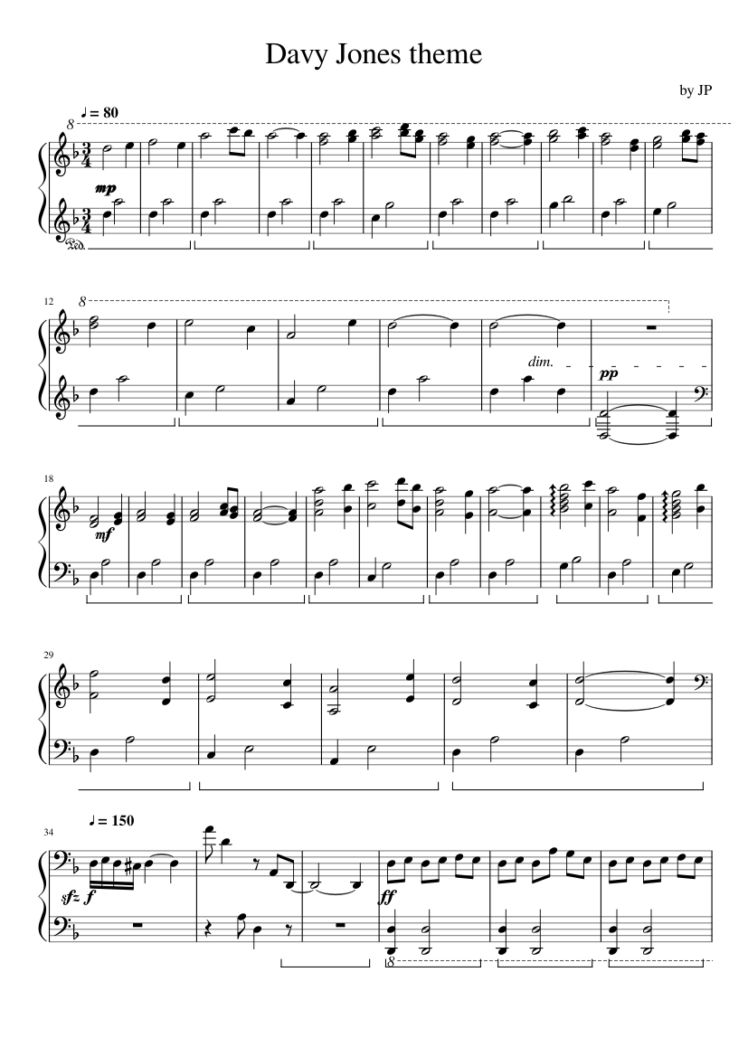 Davy Jones Theme – Hans Zimmer Sheet music for Piano (Solo)
