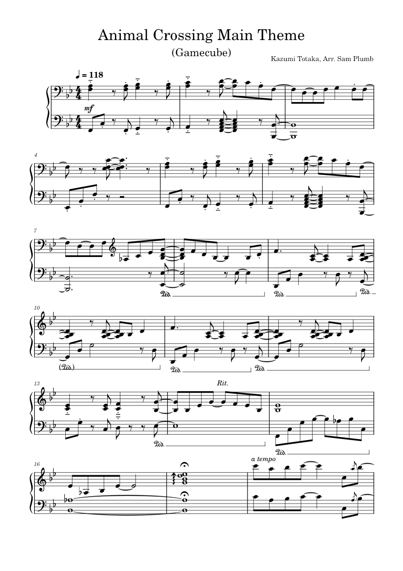 Animal Crossing GameCube Theme Music Sheet music for Piano (Solo) Easy