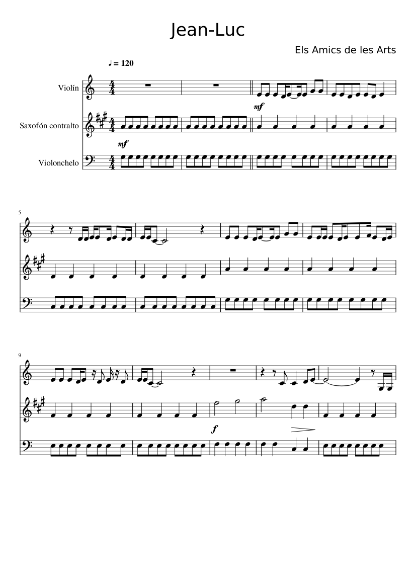 Jean-Luc Sheet music for Saxophone alto, Violin, Cello (Mixed Trio) |  Musescore.com