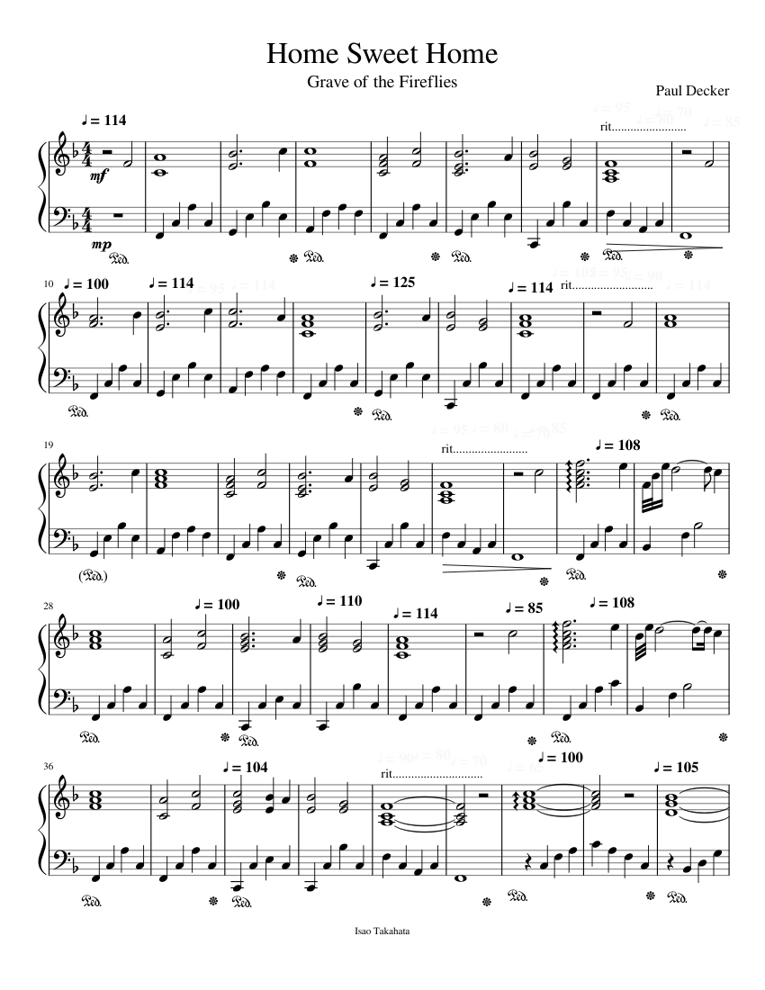 Grave of the Fireflies - Home Sweet Home Sheet music for Piano (Solo) |  Musescore.com