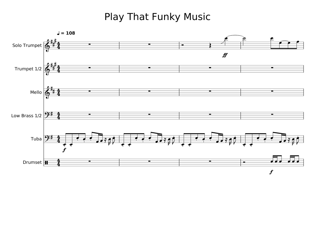 Play That Funky Music Sheet Music with Chords for Tuba, Trombone tenor ...