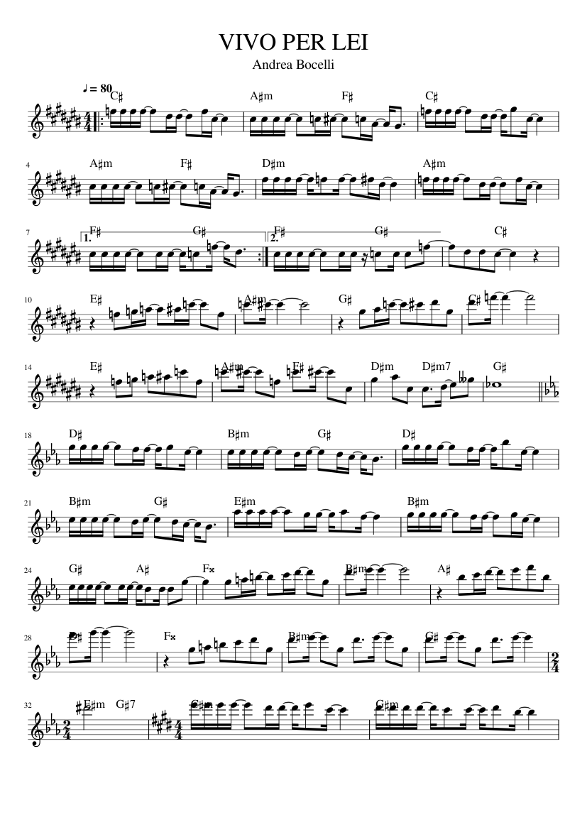 Vivo per lei Sheet music for Piano (Solo) | Musescore.com