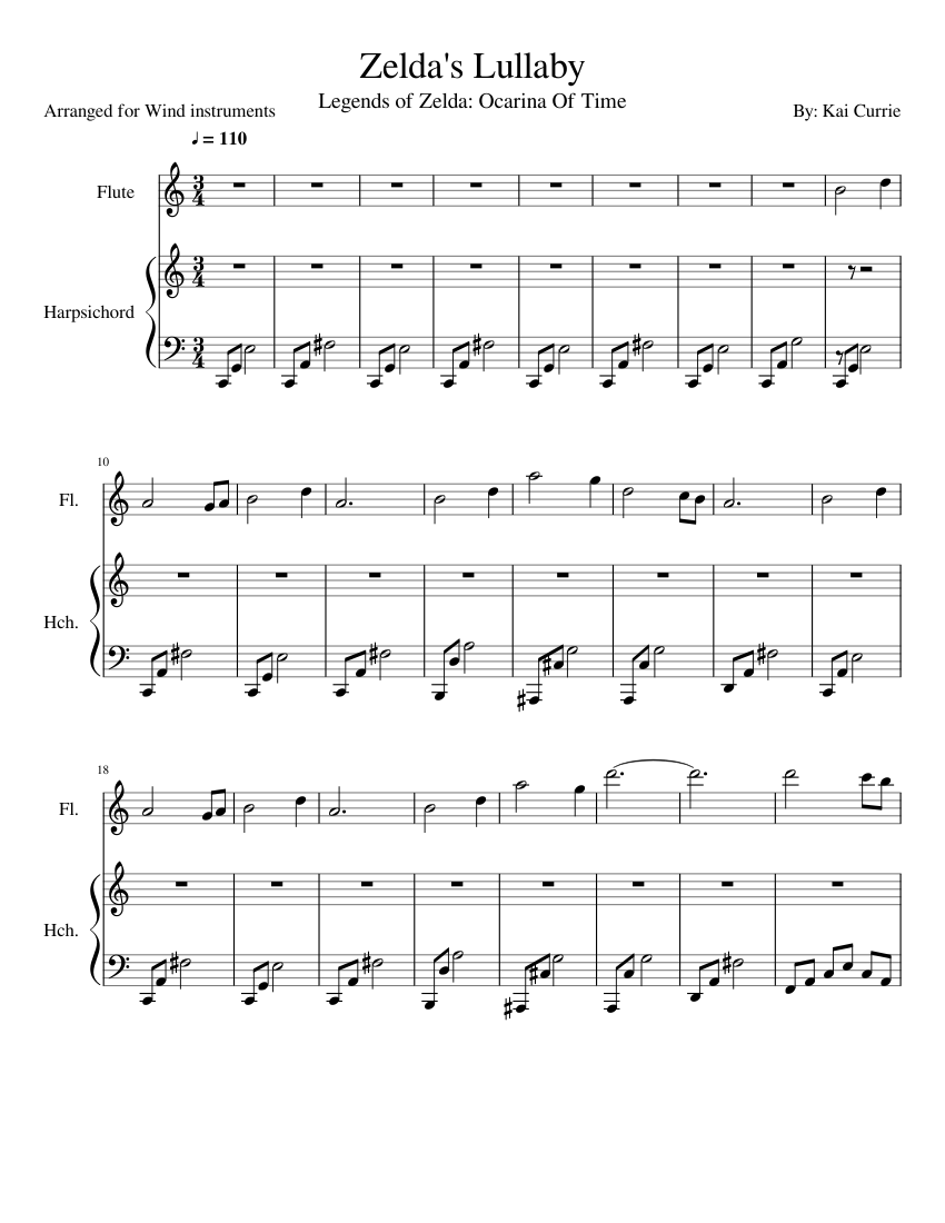 Zelda's Lullaby Sheet music for Flute, Harpsichord (Mixed Duet