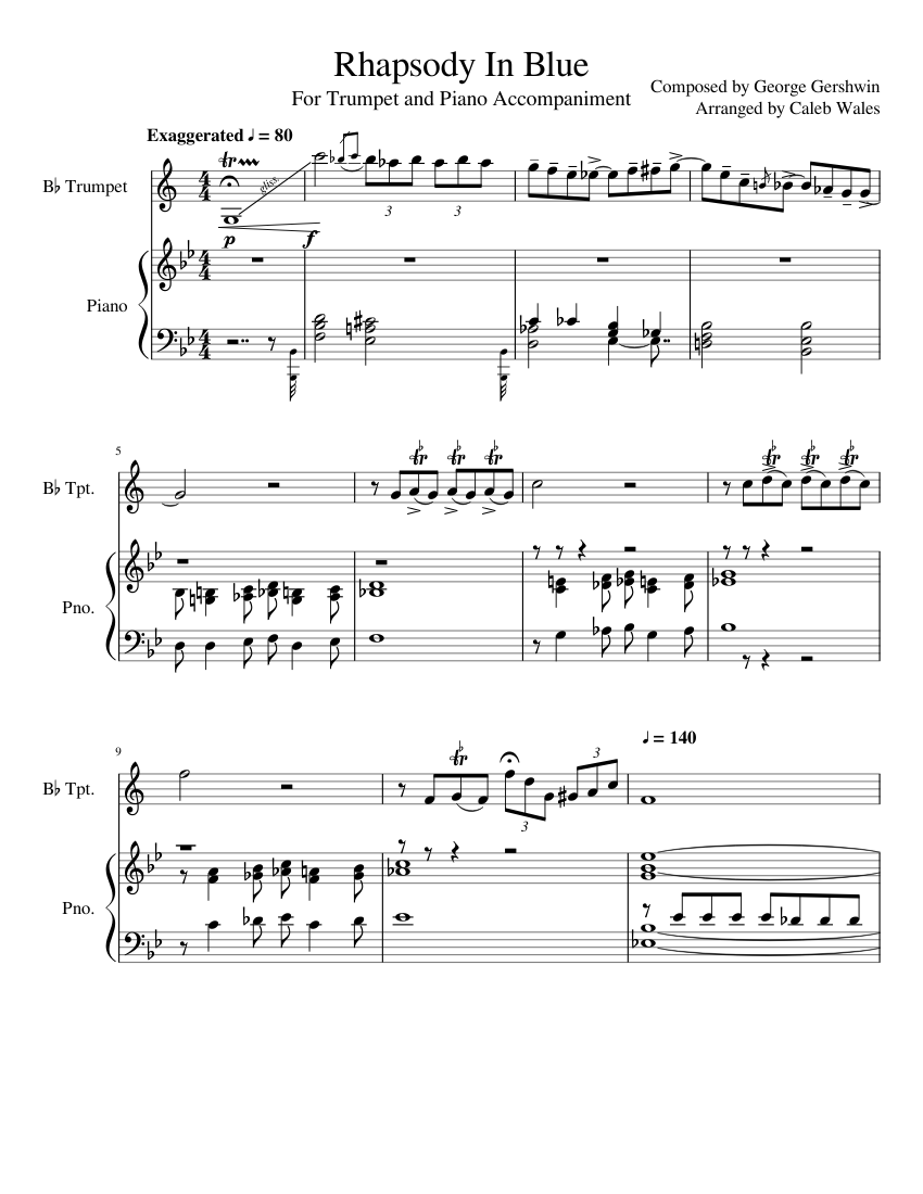 Rhapsody In Blue for Trumpet and Piano Sheet music for Piano, Trumpet in  b-flat (Solo) | Musescore.com