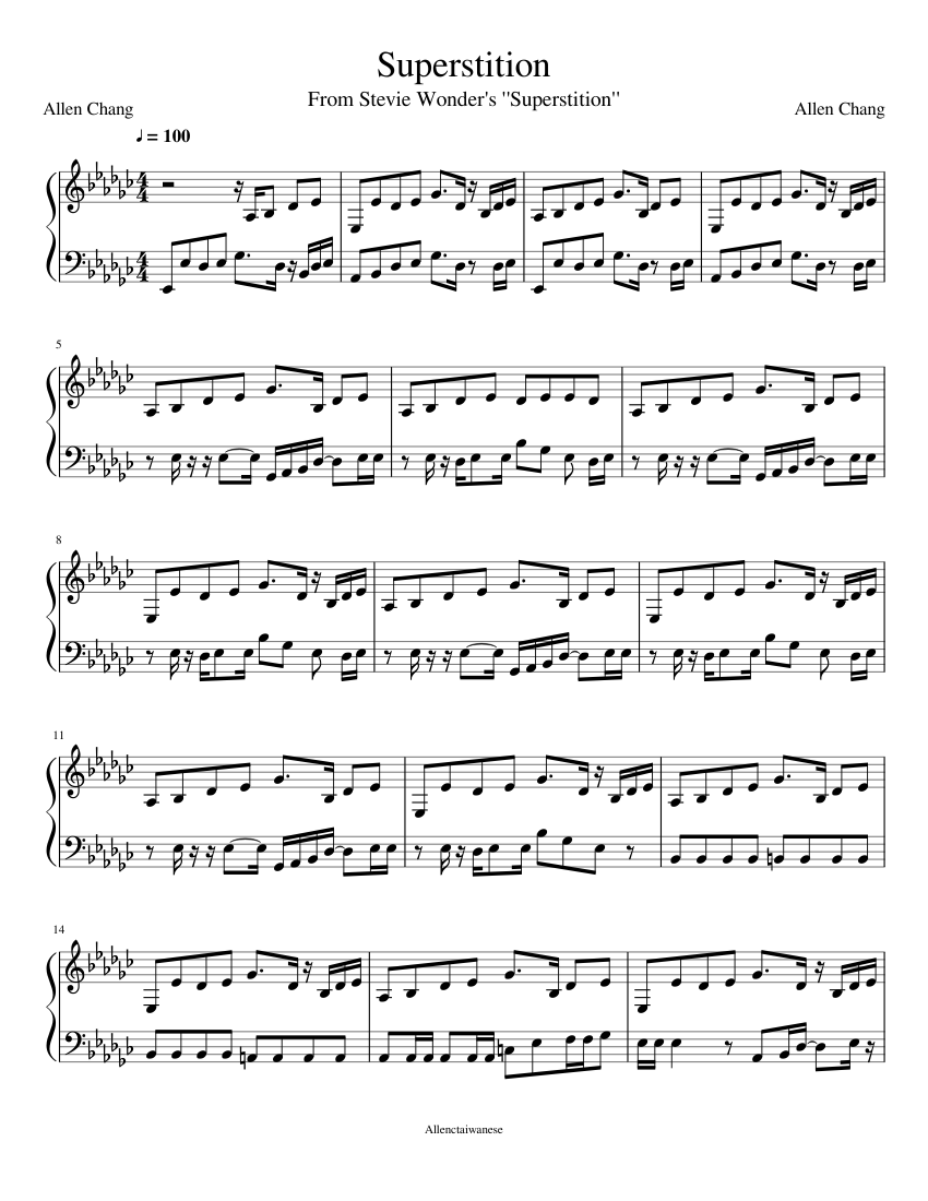Superstition ORIGINAL Sheet music for Piano (Solo) | Musescore.com