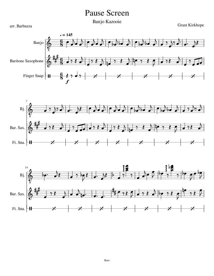 Banjo Kazooie Pause Screen Sheet music for Saxophone baritone, Banjo, Snap  (Mixed Trio) | Musescore.com