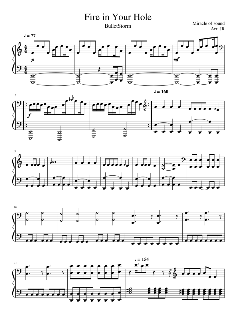 Fire in Your Hole - Bulletstorm (Miracle of Sound) Sheet music for Piano  (Solo) | Musescore.com