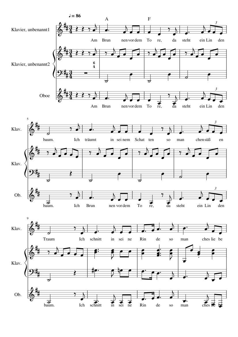 Am Brunnen vor dem Tore Sheet music for Piano, Oboe (Mixed Trio) | Download  and print in PDF or MIDI free sheet music with lyrics (britpop ) |  Musescore.com