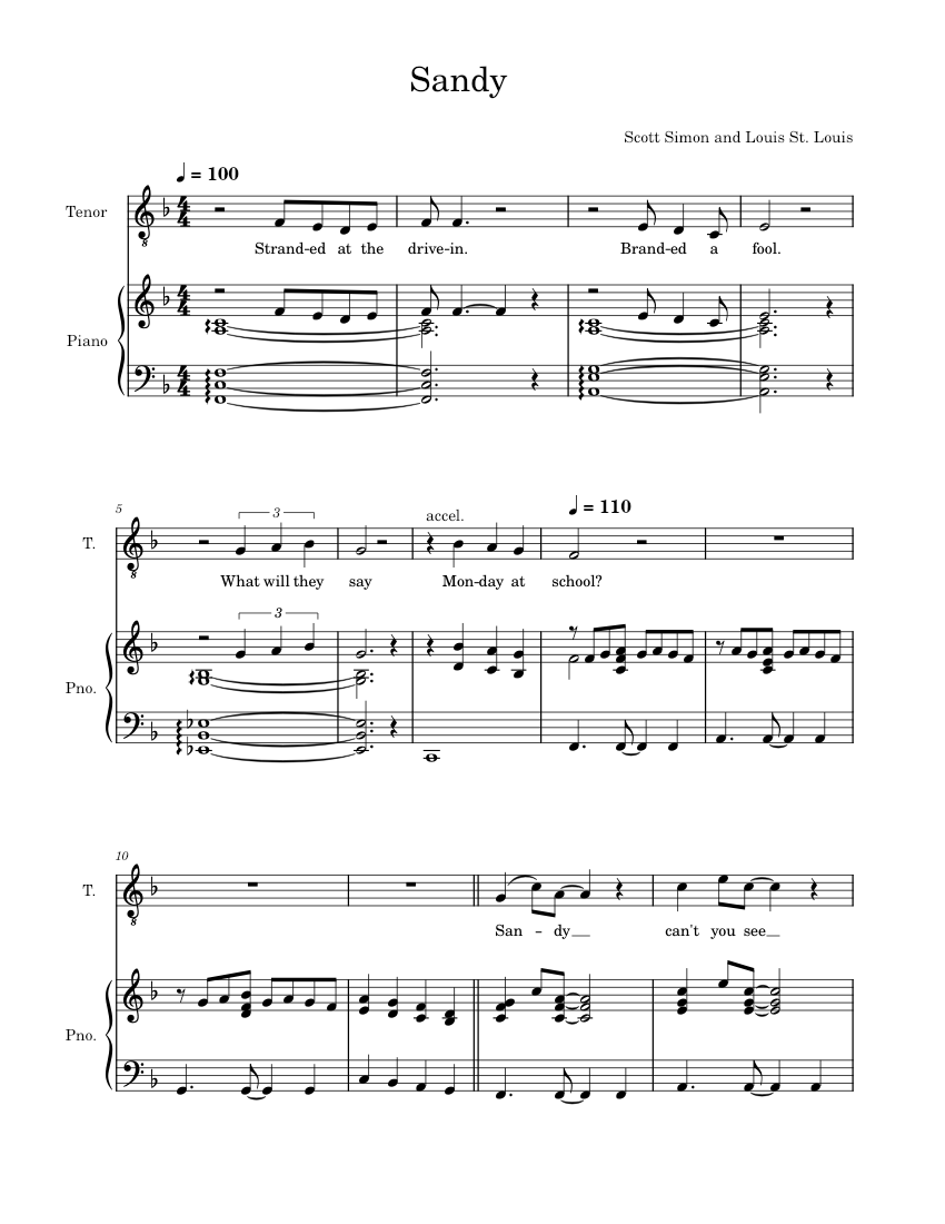 Sandy (from Grease) – Grease Musical, John Travolta Sheet Music for ...