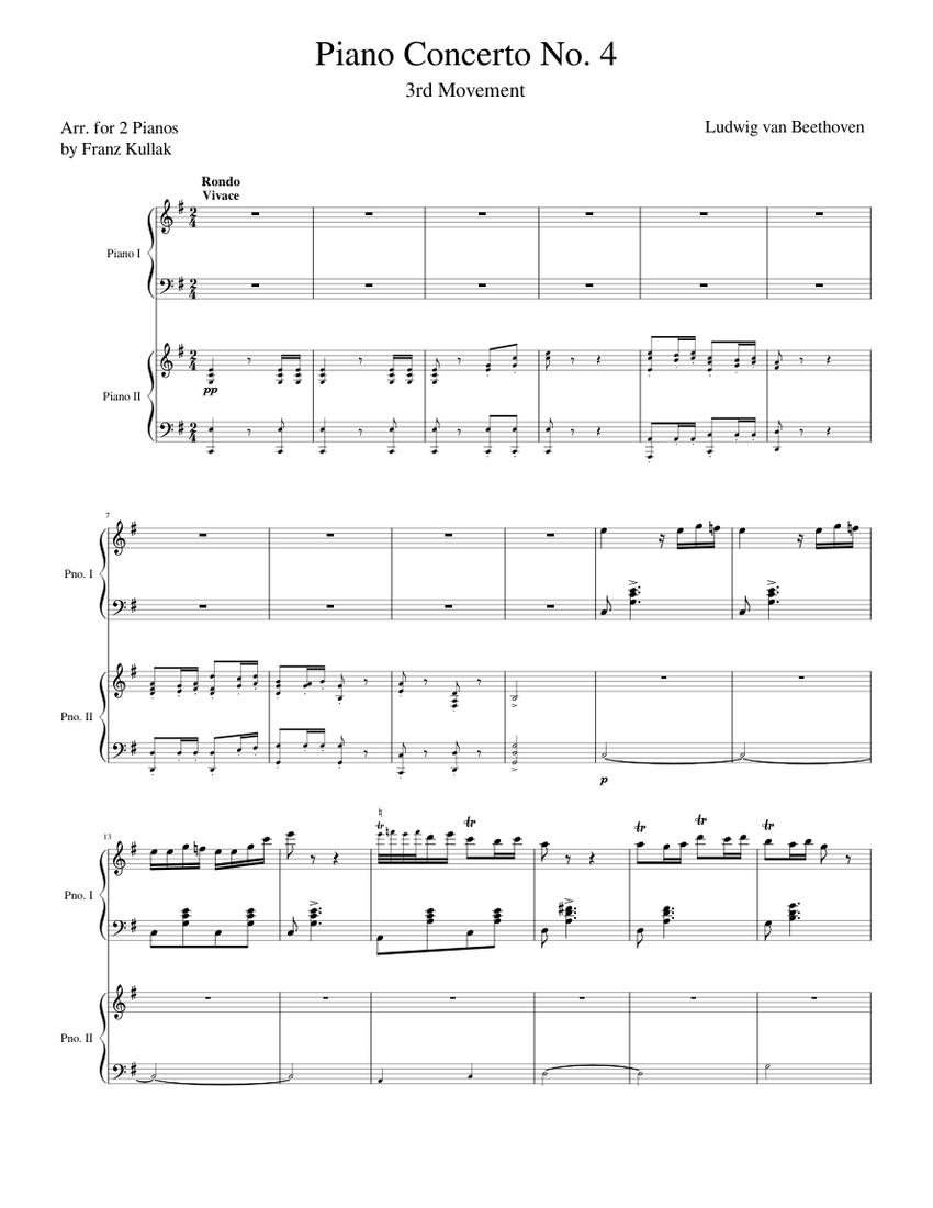 Beethoven Piano Concerto No. 4, 3rd Mvmt (Arr. for 2 pianos) Sheet music  for Piano (Piano Duo) | Musescore.com