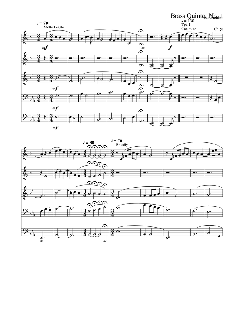 Brass Quintet No. 1 No Dynamics Sheet music for Trombone, Tuba