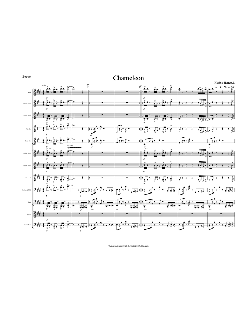 Chameleon - Herbie Hancock ala Maynard Ferguson (arr. C. Nowmos) Sheet  music for Tuba, Flute, Clarinet in b-flat, Saxophone alto & more  instruments (Pep Band) | Musescore.com