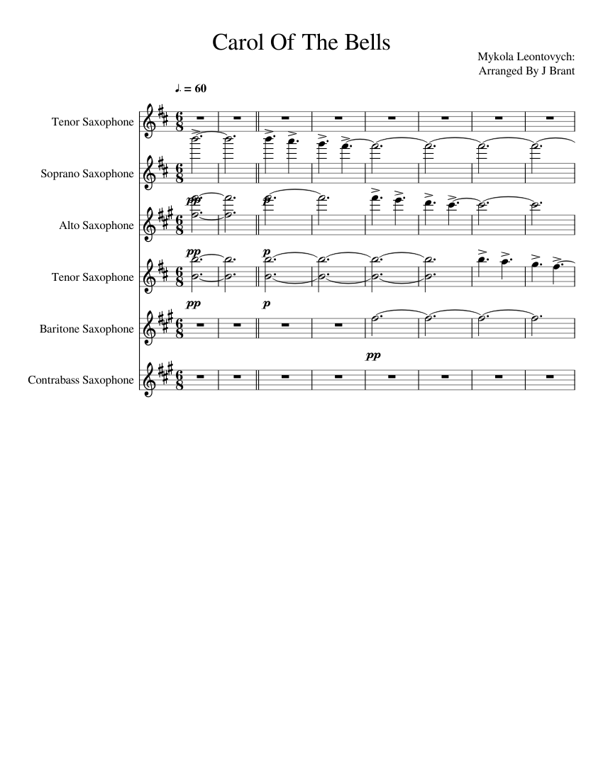 Carol of the bells Sheet music for Saxophone alto, Saxophone tenor ...