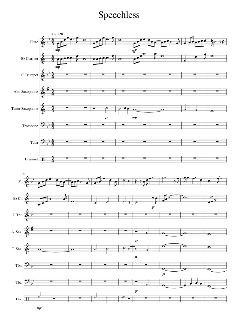 Speechless Sheet Music For Trombone, Tuba, Flute, Clarinet In B-flat 