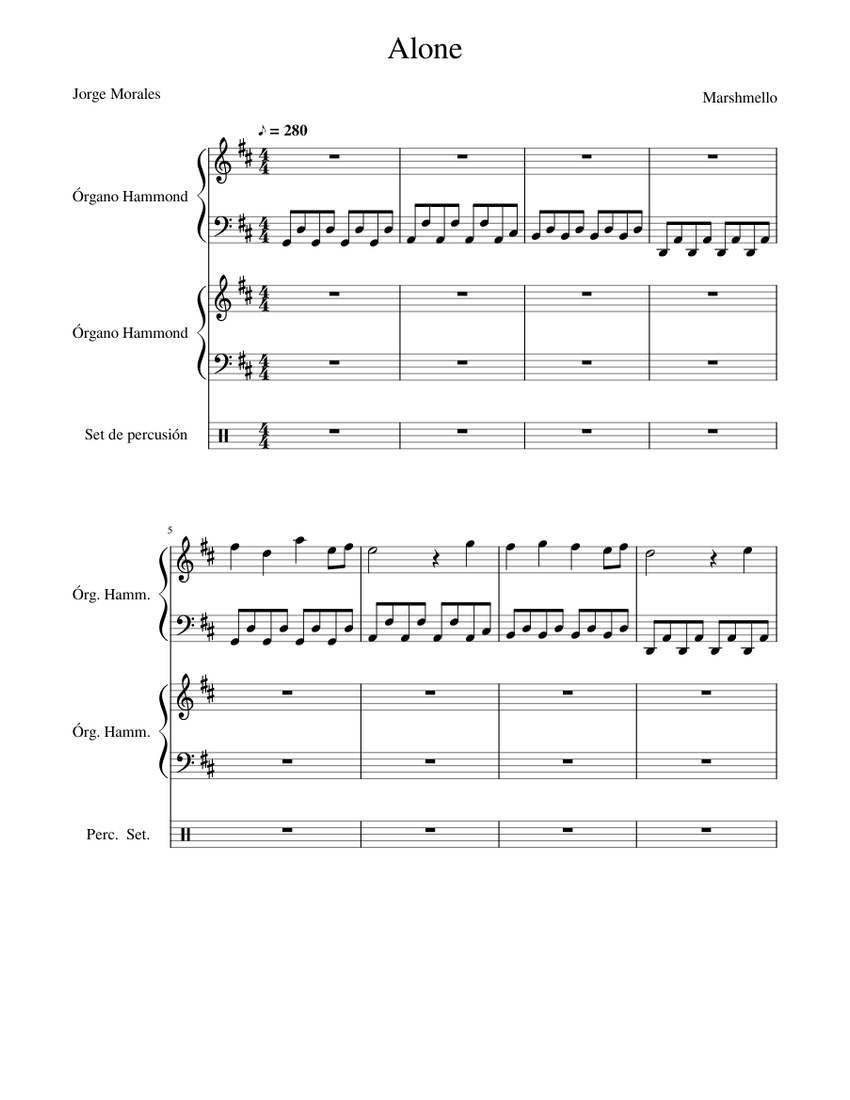 Marshmello Alone Sheet music for Organ, Drum group (Mixed Trio