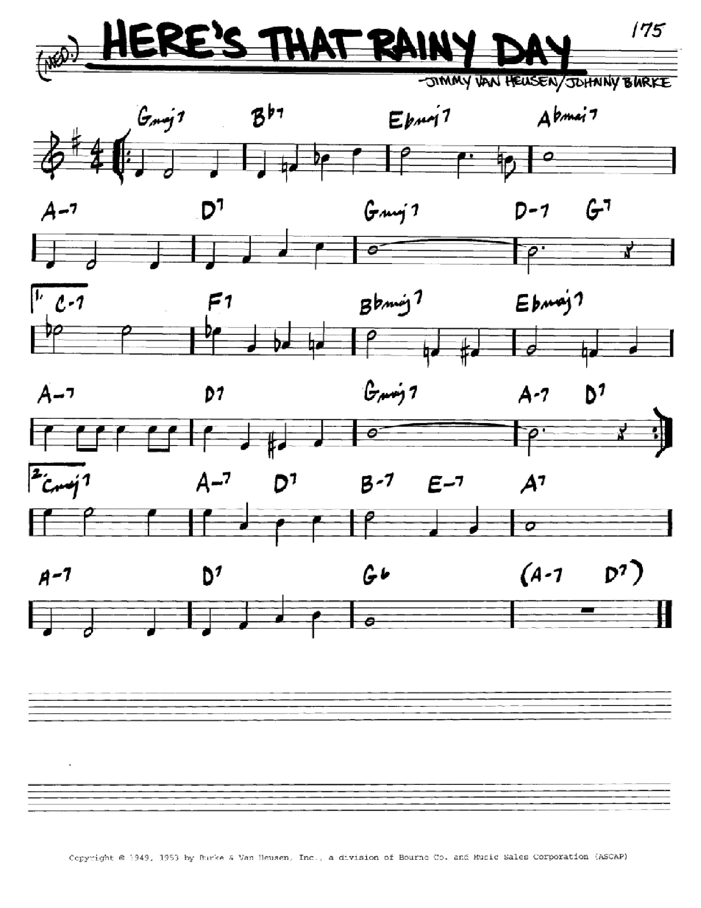 ボーカル　ビッグバンド譜面：HERE'S THAT RAINY DAY Play Official version of Here's that rainy day Sheet Music by