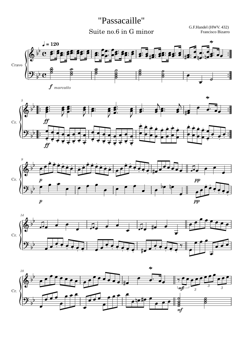 ヘンデル：組曲 ト短調 HWV 432 楽譜 ハープシコード (ソロ