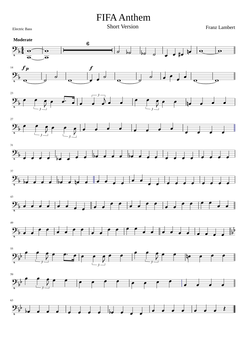 Fifa Anthem Short Version Sheet Music For Bass Solo Download And Print In Pdf Or Midi Free Sheet Music Musescore Com