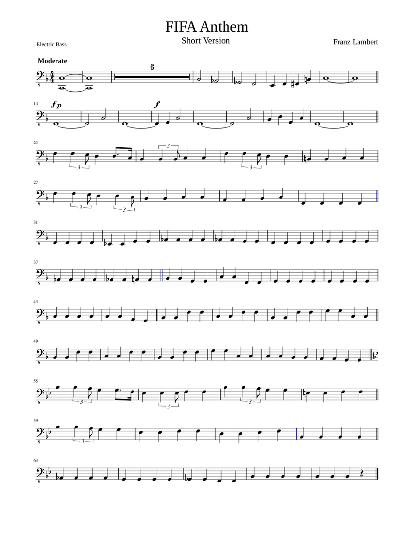 Fifa Anthem Short Version Sheet Music For Bass Solo Download And Print In Pdf Or Midi Free Sheet Music Musescore Com