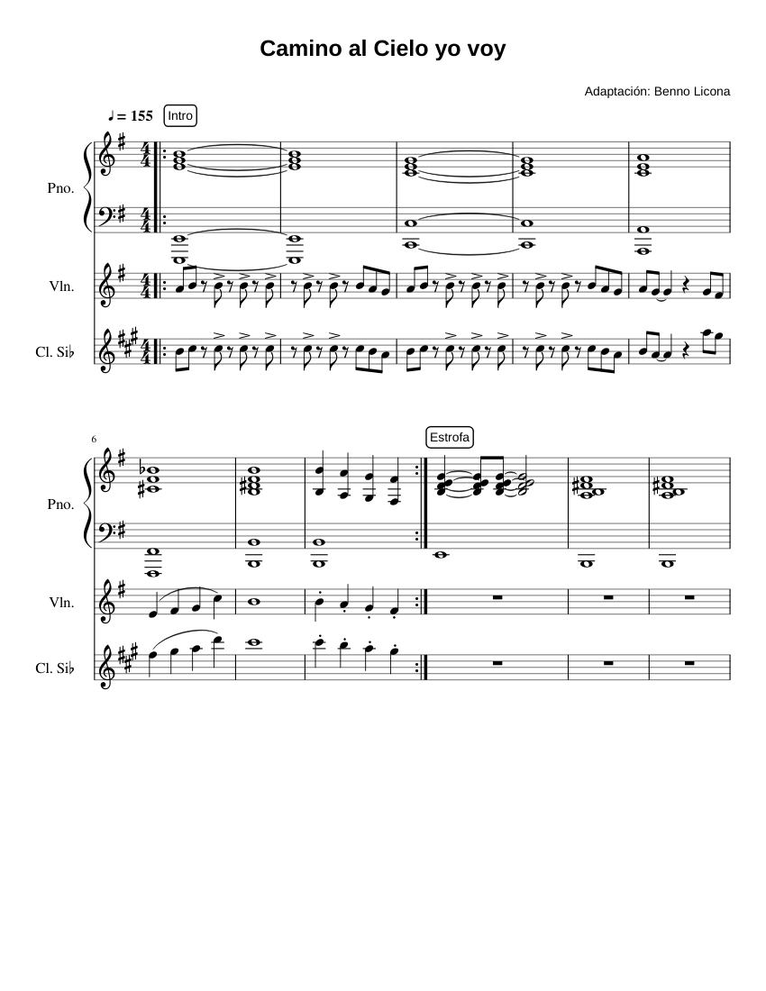 Camino al Cielo yo voy Sheet music for Piano, Clarinet in b-flat, Violin  (Mixed Trio) | Musescore.com