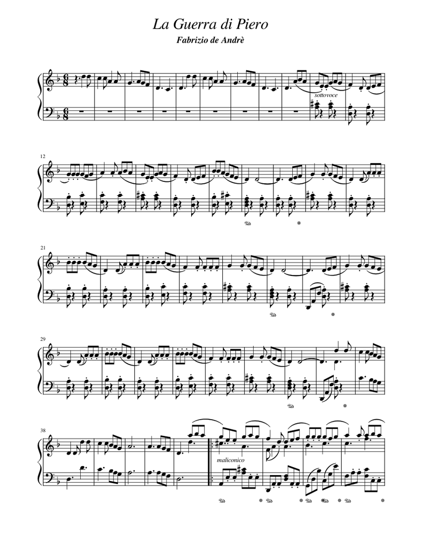 La Guerra di Piero - Fabrizio de Andrè Sheet music for Piano (Solo) |  Musescore.com
