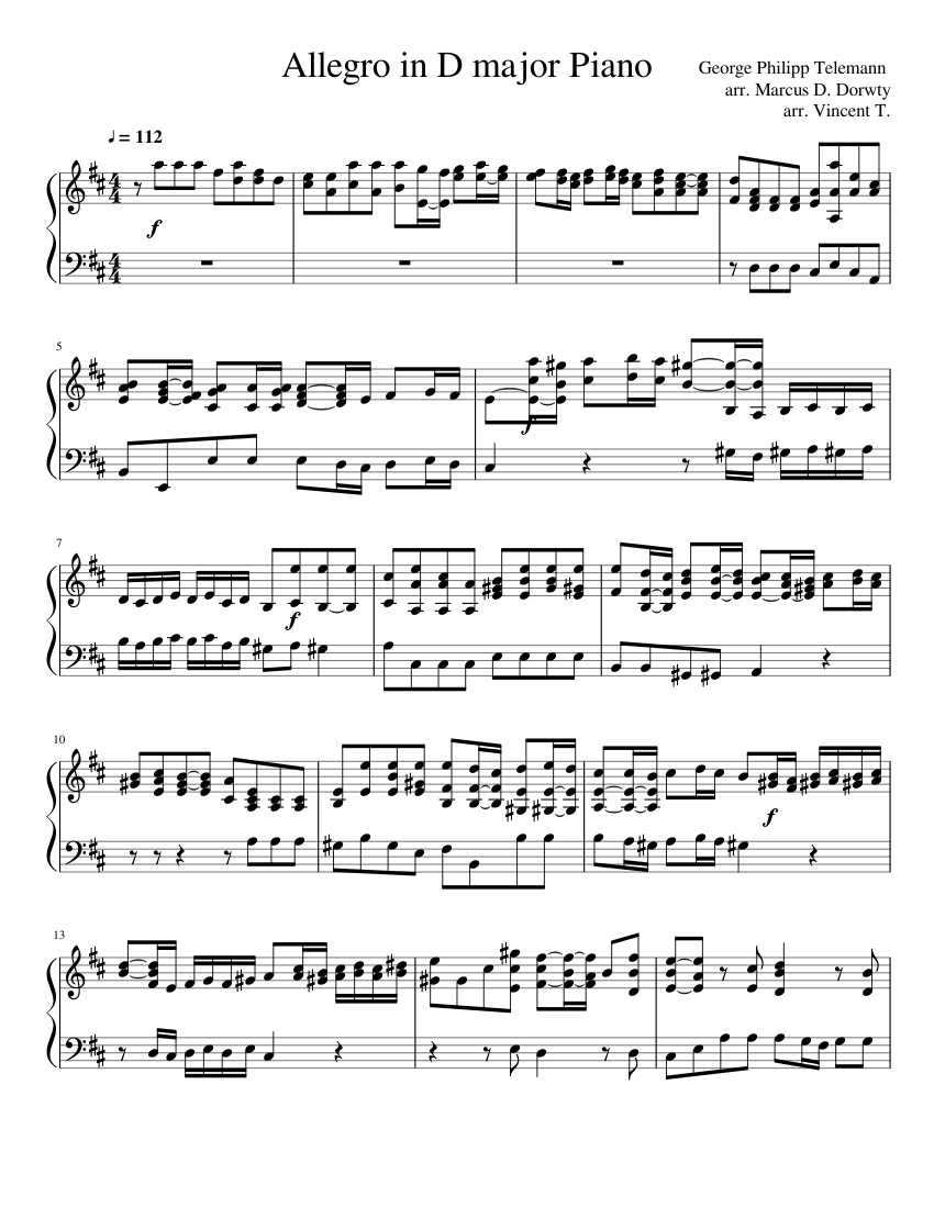 Allegro in D major Piano Sheet music for Piano (Solo) | Musescore.com