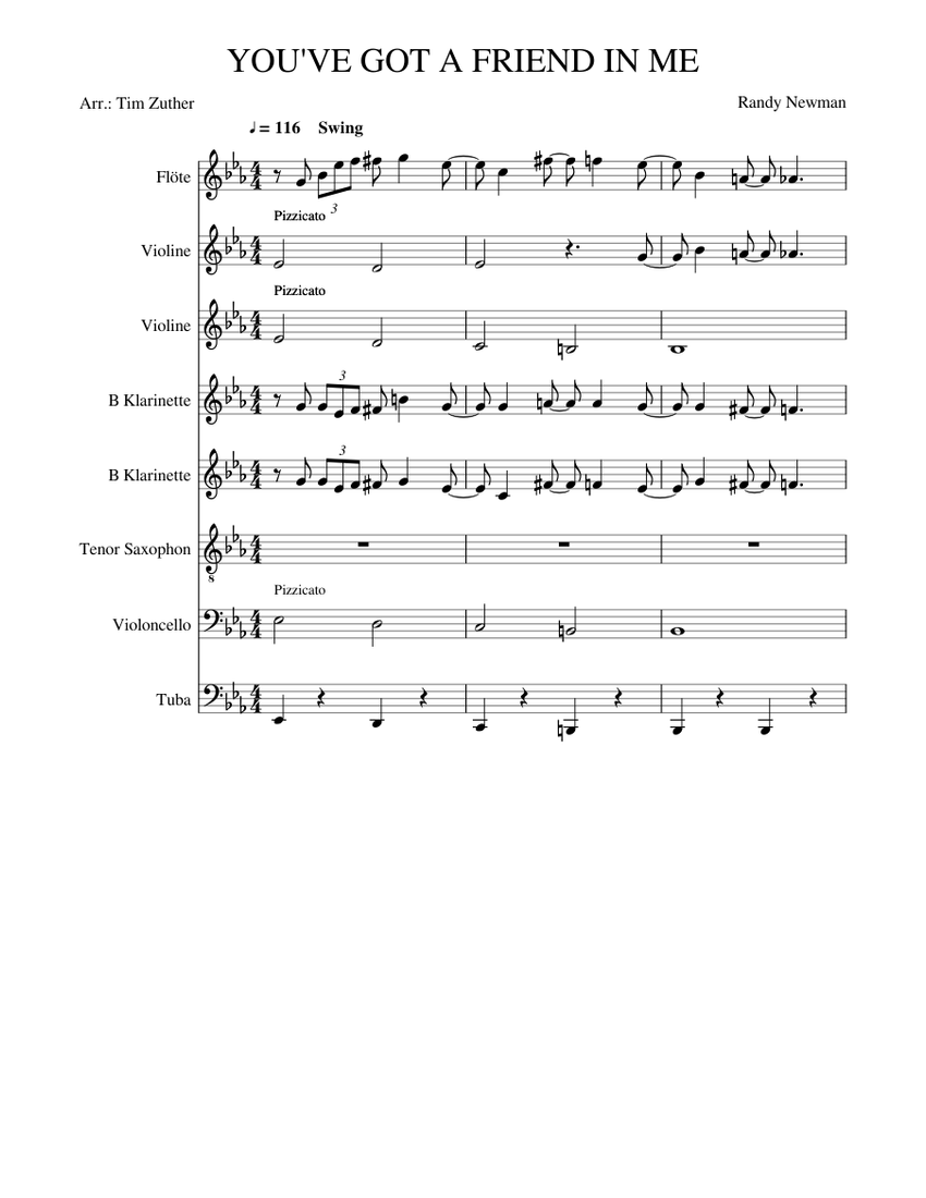 YOU VE GOT A FRIEND IN ME Sheet music for Violin, Flute, (In B Flat), Cello & more