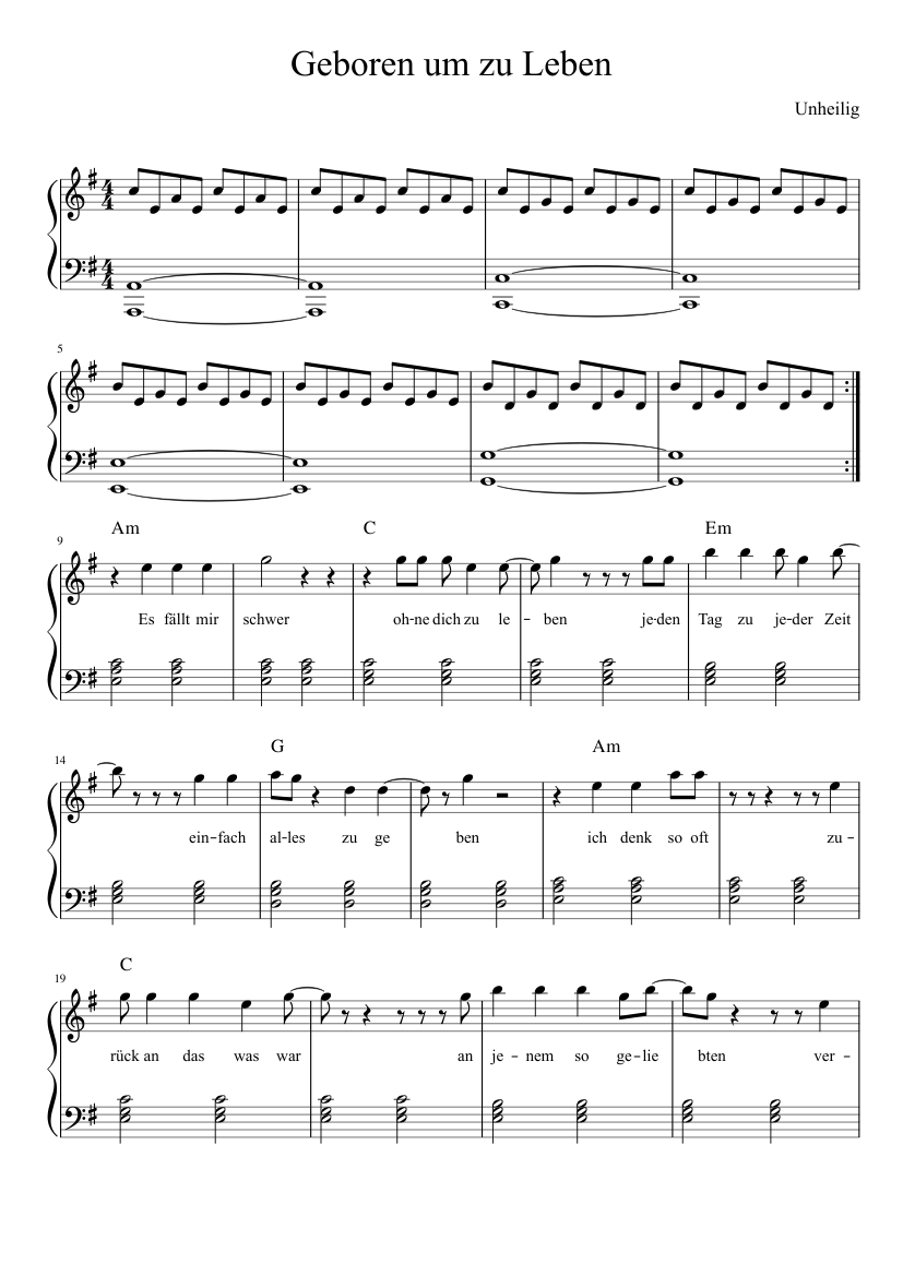 Unheilig - Geboren um zu leben Sheet music for Piano (Solo) | Musescore.com