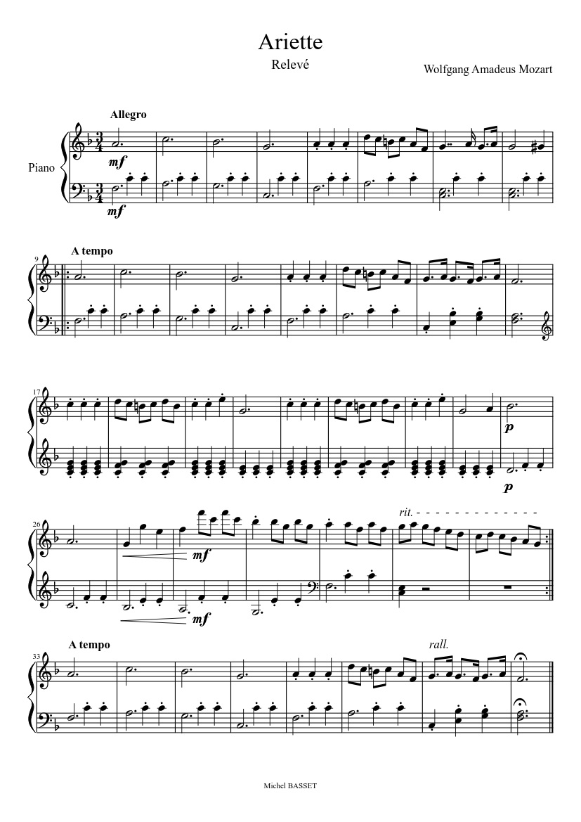W.A. モーツァルト - アリエッタ 楽譜 ピアノ (ソロ) easy | MuseScore.com
