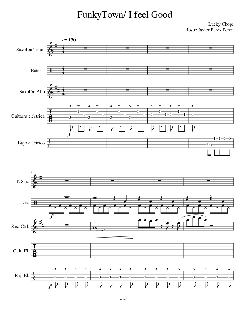 FunkyTown I feel Good Sheet music for Saxophone alto, Saxophone tenor ...