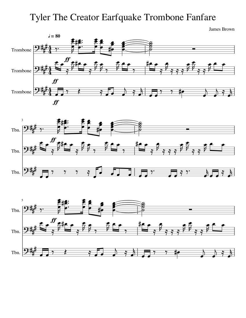 tyler the creator earfquake trombone fanfare Sheet music for Trombone  (Solo) | Musescore.com