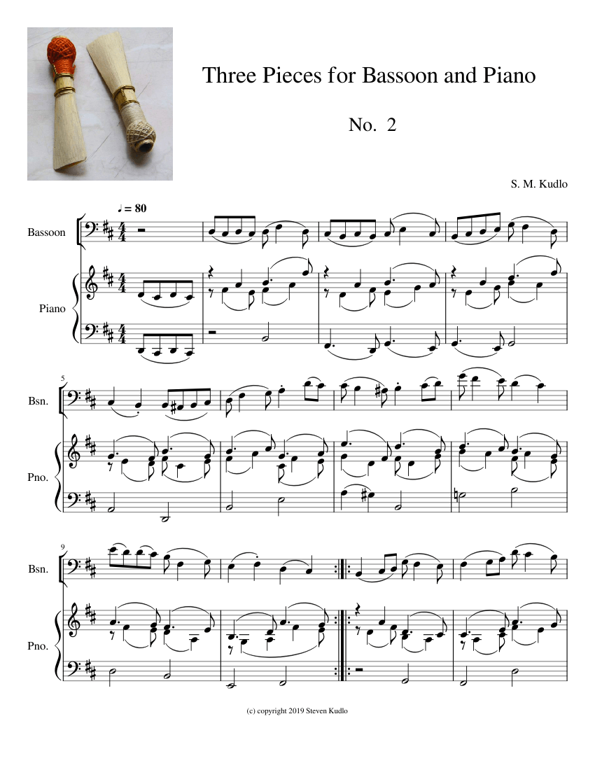 Three Pieces for Bassoon and Piano; No. 2 Sheet music for Piano