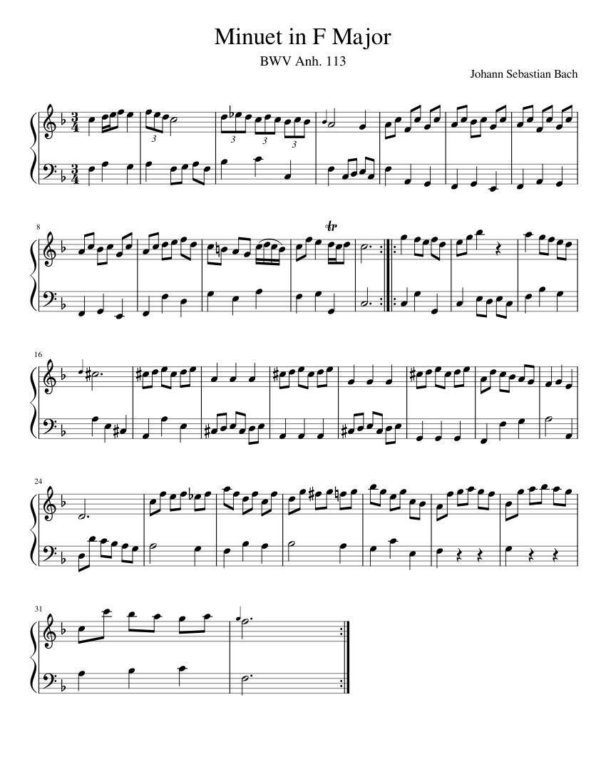 Minuet in F major BWV Anh.113