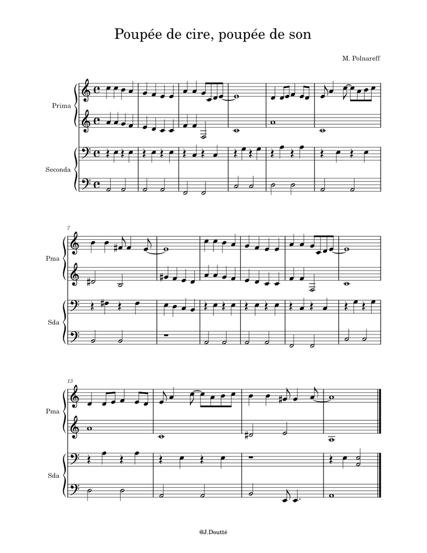 Poupée de cire poupée de son – France Gall 4 mains facile Sheet music for  Piano (Piano Four Hand) | Musescore.com